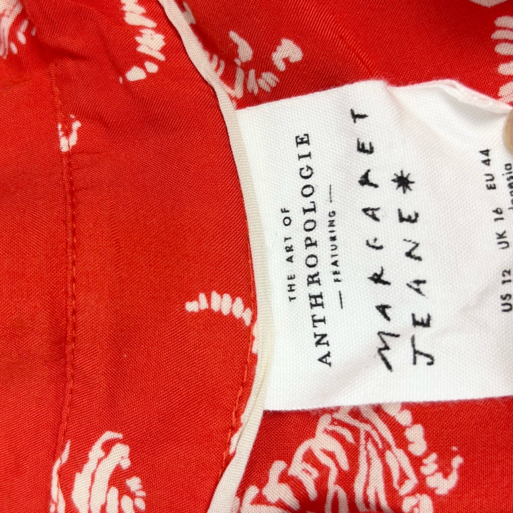 Anthropologie Margaret Jeane Ladies Orange Button Down Shirt with Tiger Design - Picture 5 of 10